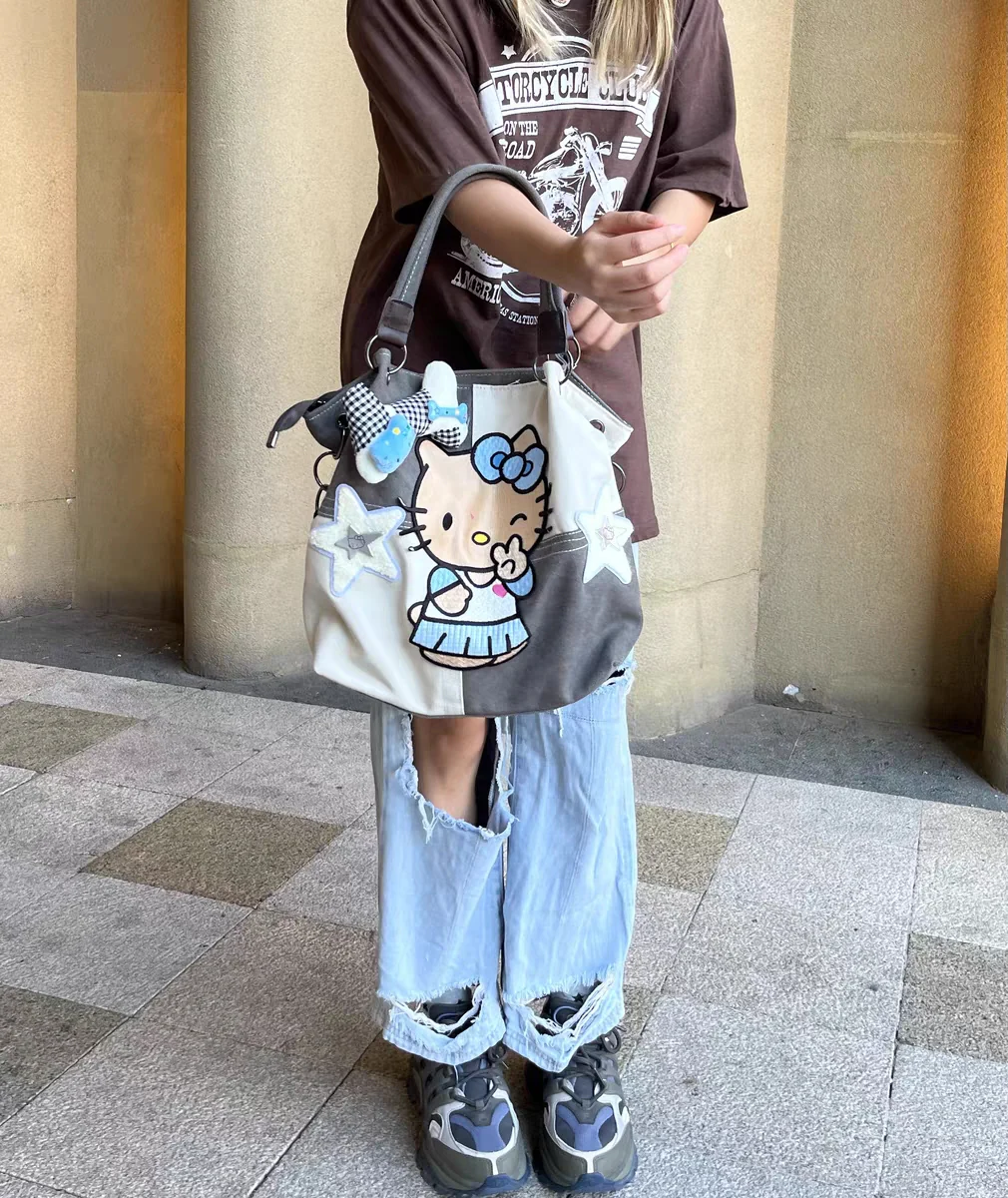 Y2K Black Brown Skin Kitty Shoulder Crossbody Messenger Bag - Image 3