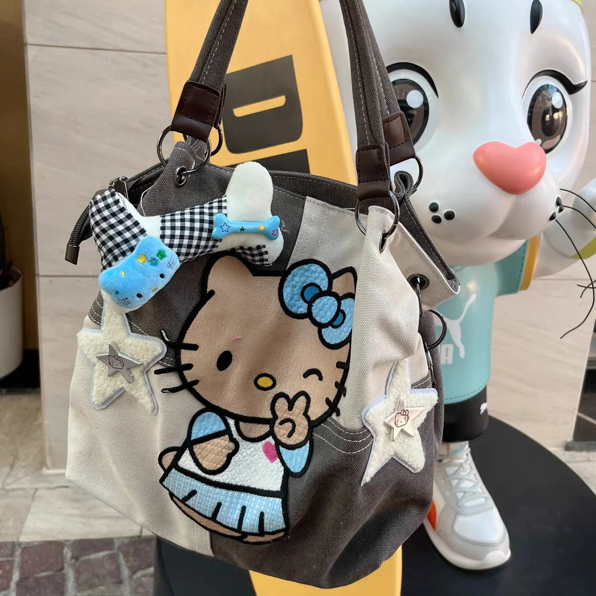 Y2K Black Brown Skin Kitty Shoulder Crossbody Messenger Bag - Image 4