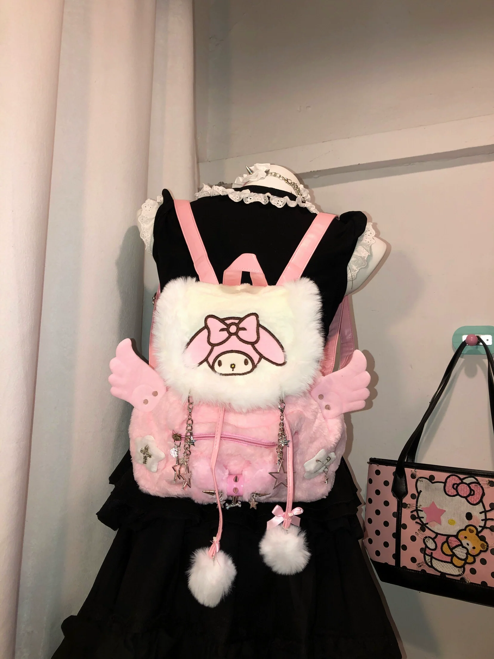 Y2K Pink Melody Plush Wings Backpack Bag - Image 2