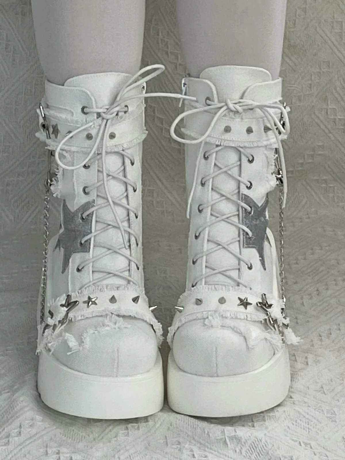 Pocket Cat Y2K Star Mark Chain EGL Canvas Strap Platform Shoes Boots - Image 10