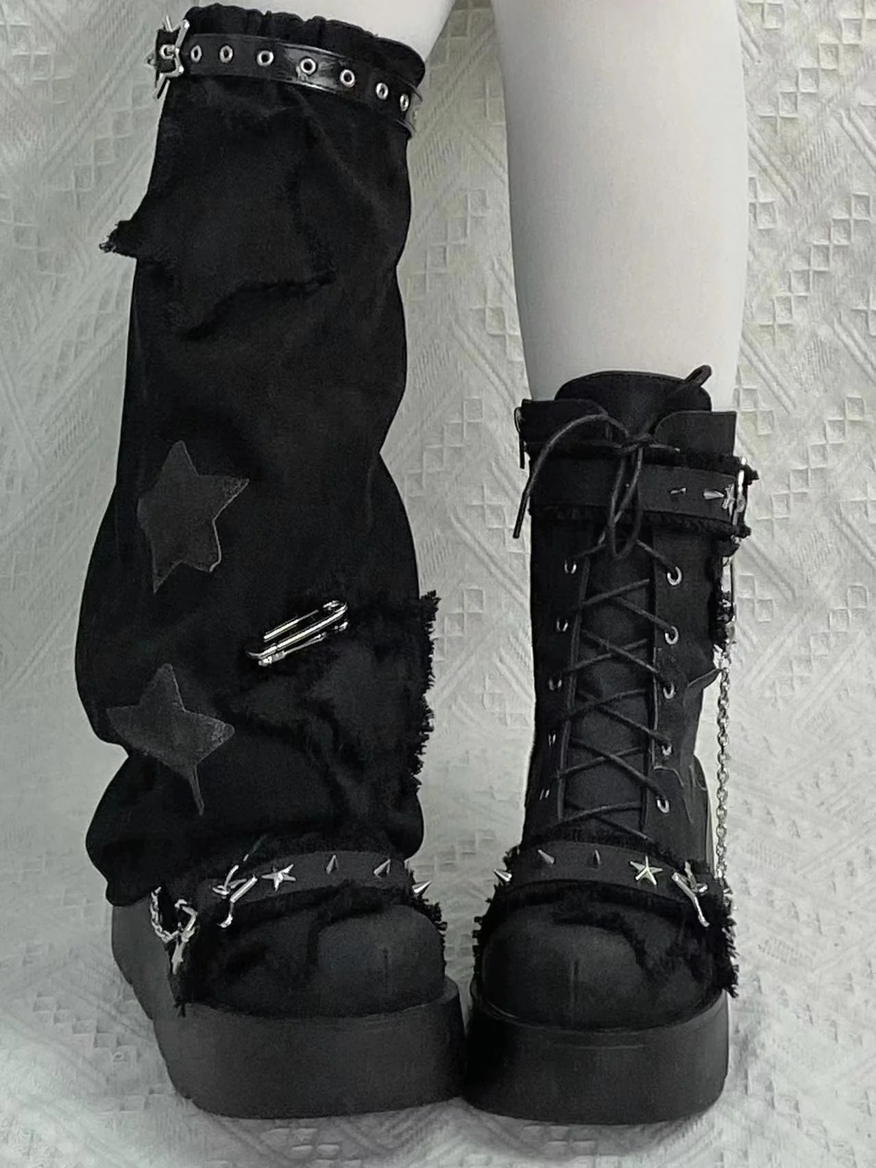 Pocket Cat Y2K Star Mark Chain EGL Canvas Strap Platform Shoes Boots - Image 13