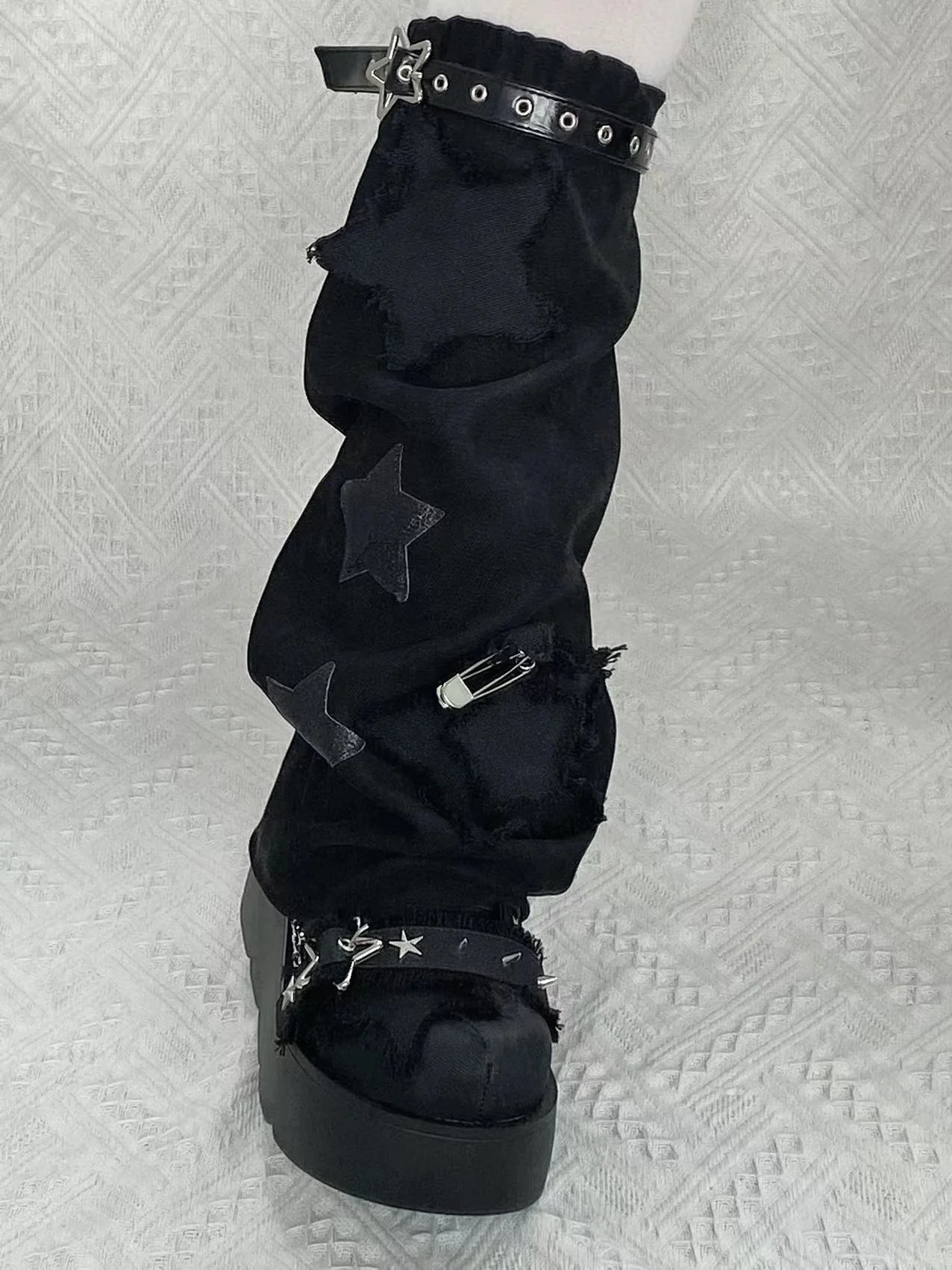 Pocket Cat Y2K Star Mark Chain EGL Canvas Strap Platform Shoes Boots - Image 15