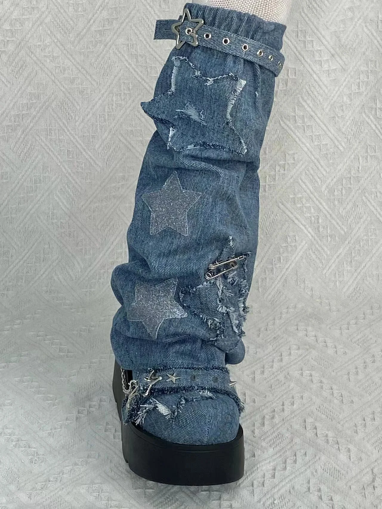 Pocket Cat Y2K Star Mark Chain EGL Canvas Strap Platform Shoes Boots - Image 16