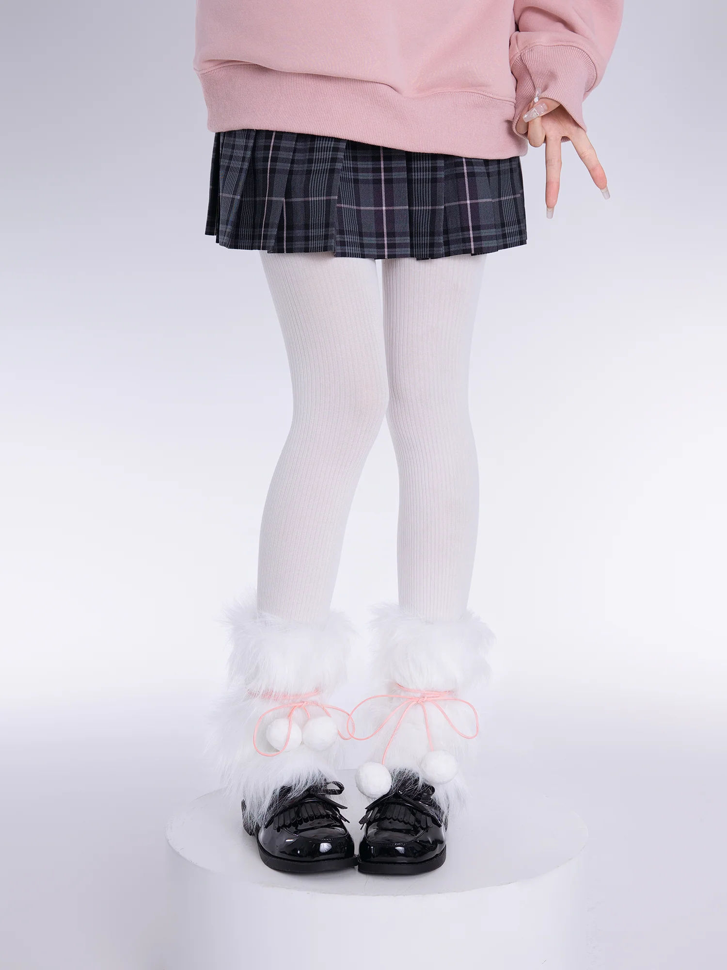 Y2K White Fur Pink Pompom Balls Knit Leg Warmers - Image 4