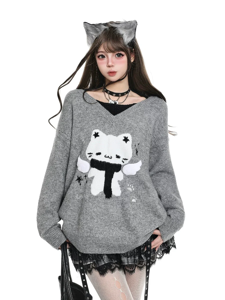 Young Eyes Angel Cat Gray Blue Sweater - Image 2