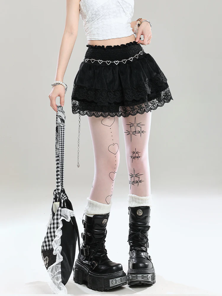 Young Eyes Ballerina Black & White Lace Mini Skirt - Image 4