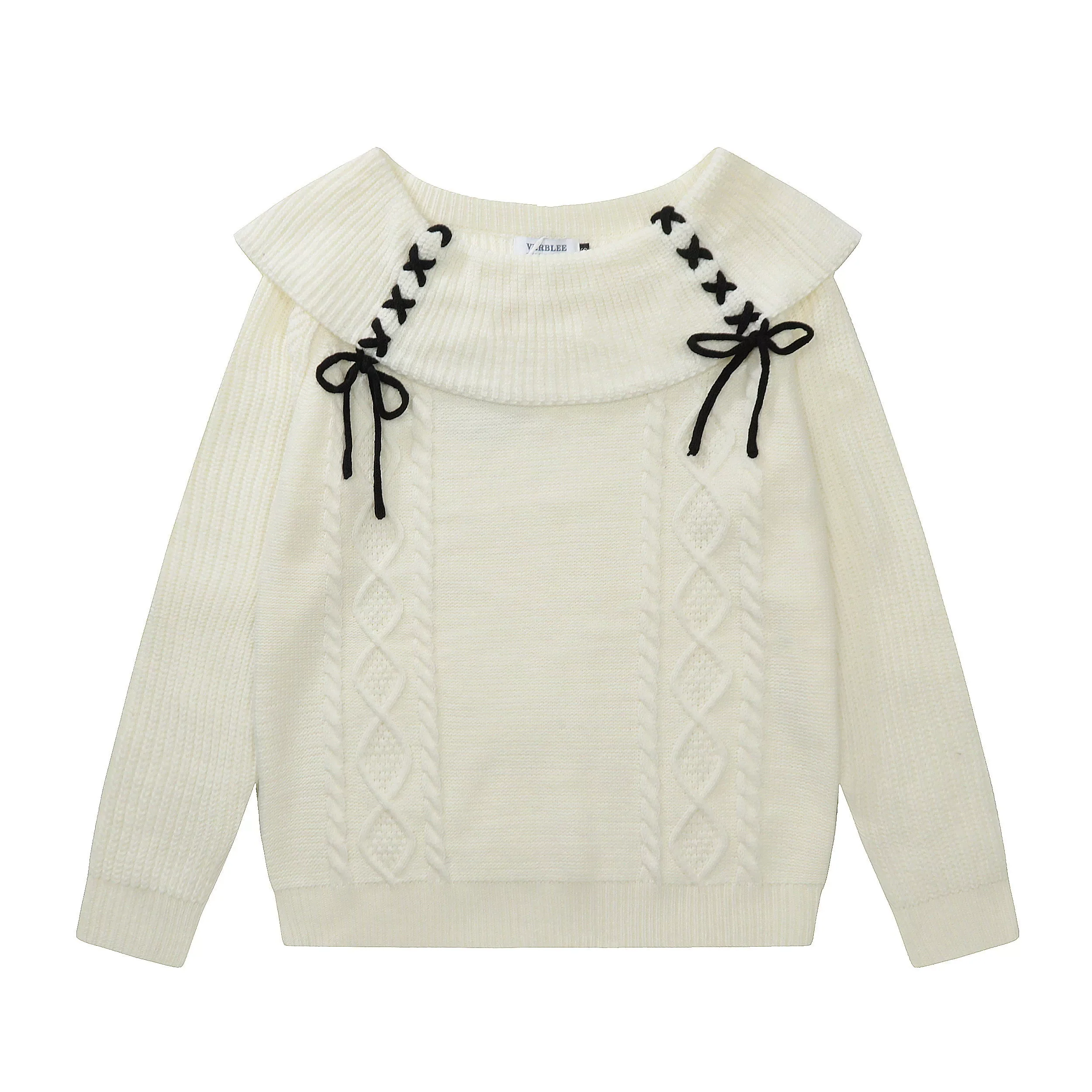 Young Eyes Black Croissant Off Shoulder Knit Sweater - Image 6