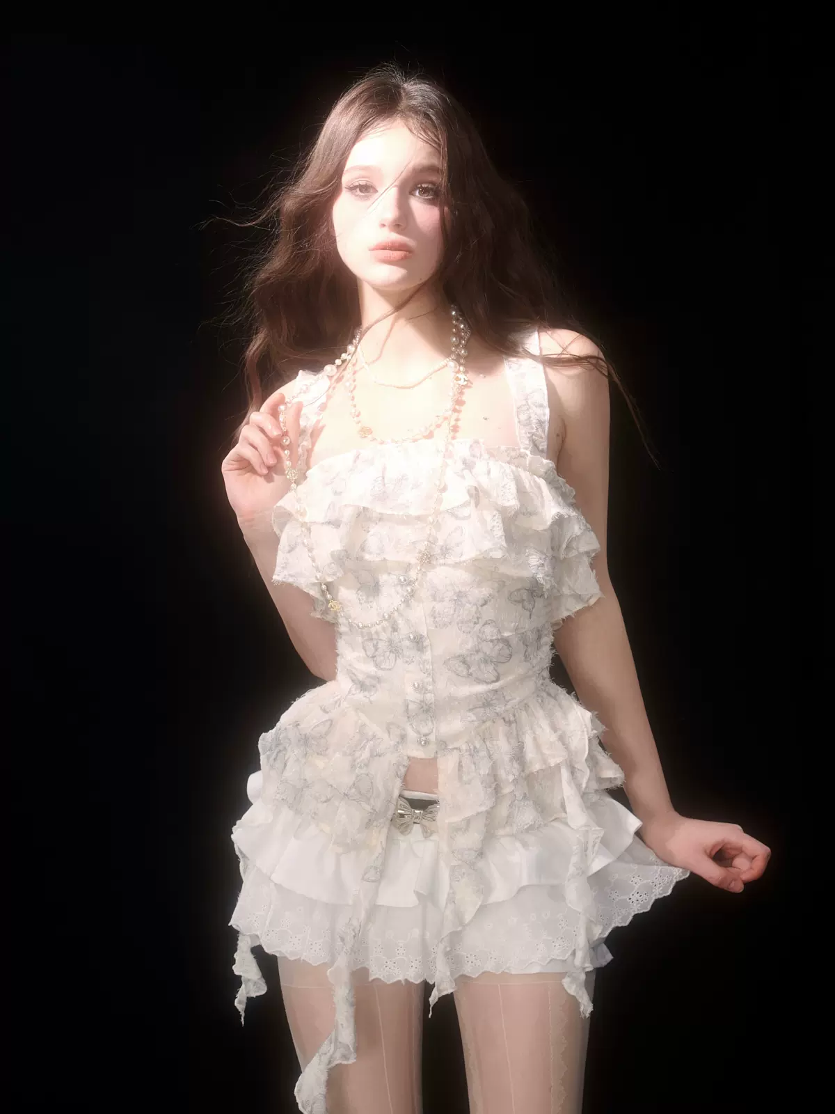 Young Eyes Butterfly Ruffle White Camisole Top & Bloomers Shorts Two Piece Set - Image 3