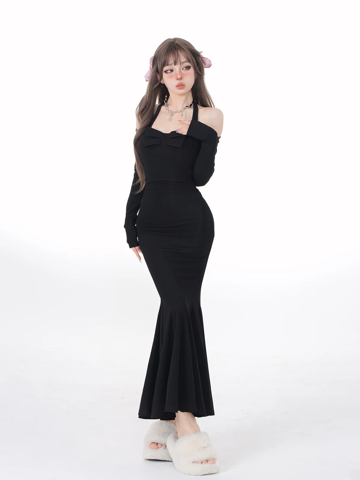 Young Eyes Christmas Holiday Festive Winter Sexy Red Burgundy Halter Neck Bodycon Midi Dress - Image 7