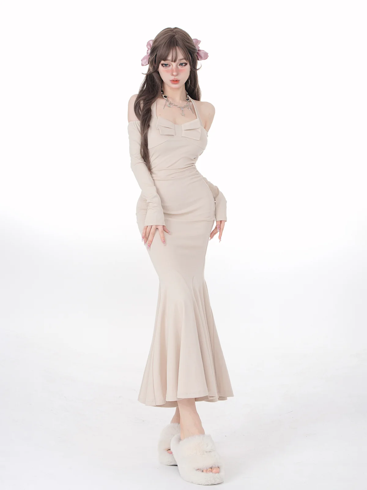 Young Eyes Christmas Holiday Festive Winter Sexy Red Burgundy Halter Neck Bodycon Midi Dress - Image 9