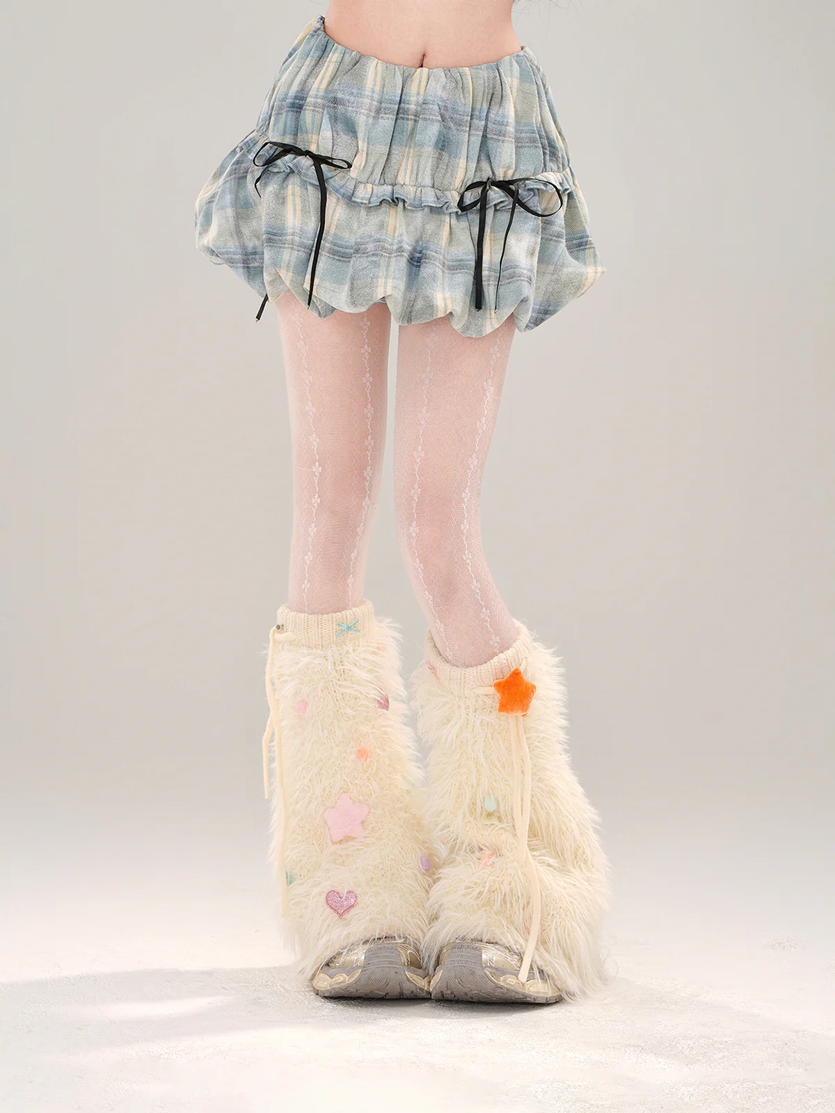 Young Eyes Cloud Candy Puffy Pink Blue Plaid Mini Skirt - Image 3