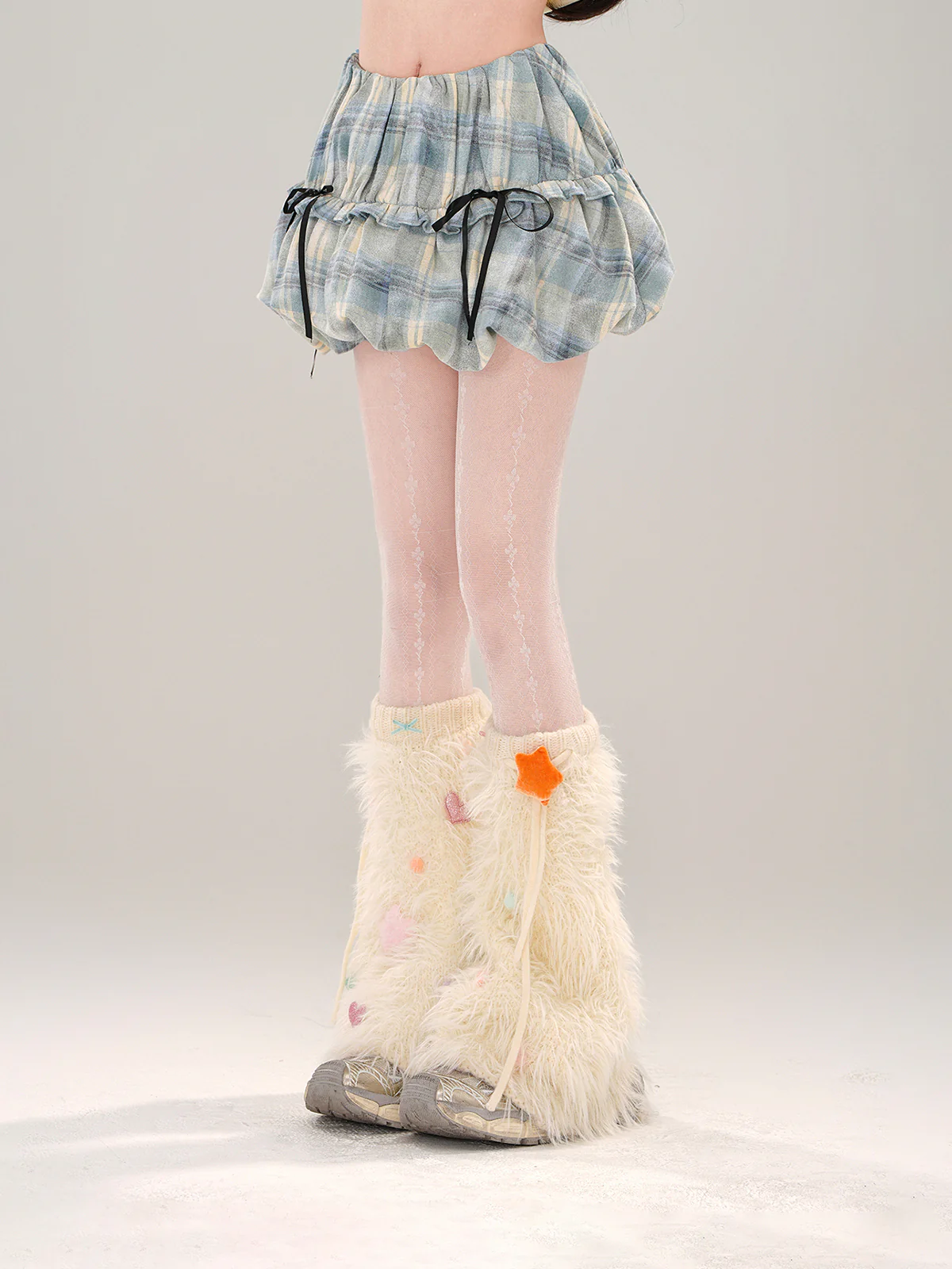 Young Eyes Cloud Candy Puffy Pink Blue Plaid Mini Skirt - Image 5