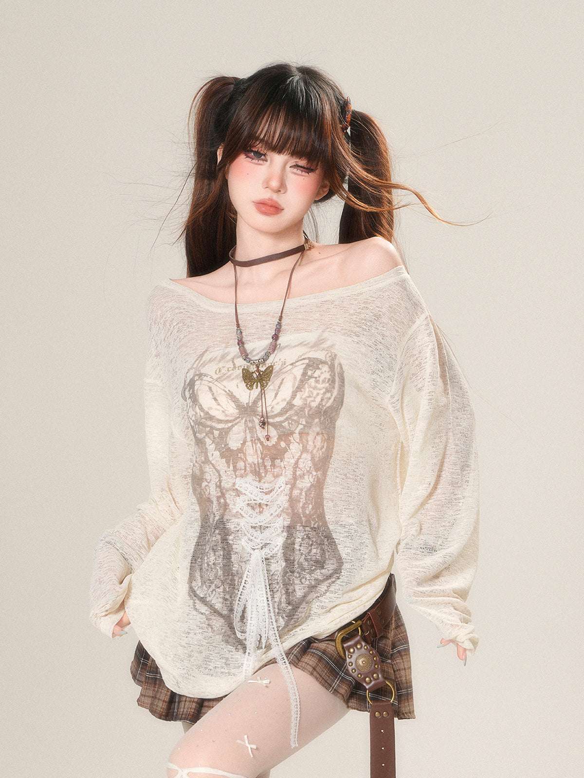 Young Eyes Dreamy Butterfly Corset Blue Cream Sheer Top - Image 2