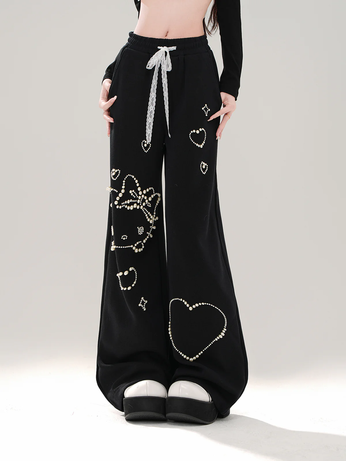 Young Eyes Electronic Kitty Black Gray Elastic Waist Sweatpants - Image 4