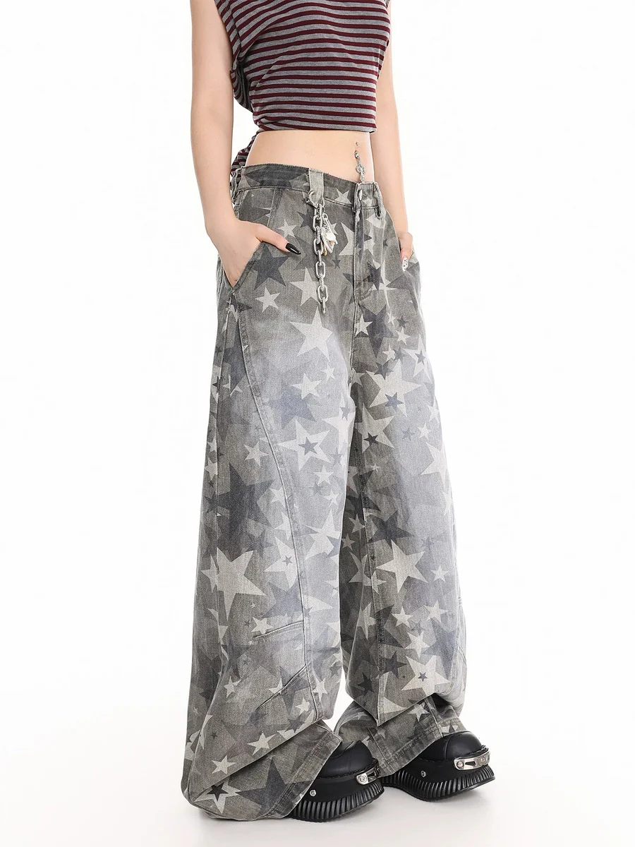 Young Eyes Five Point Star Distressed Gray Baggy Jeans - Image 3