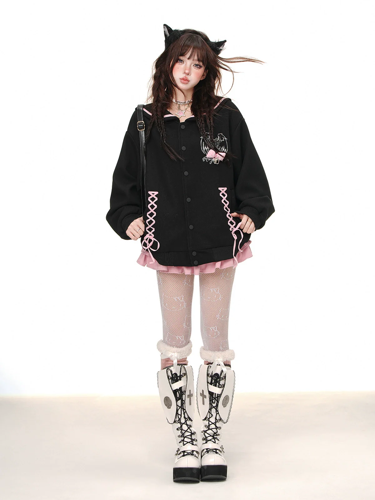 Young Eyes Heart Signal Sailor Collar Black Jacket Sweater - Image 4