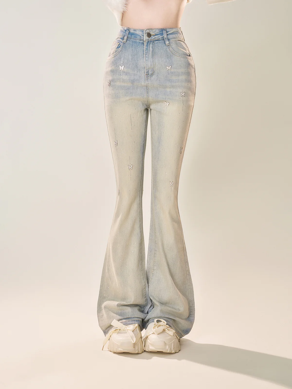 Young Eyes Hot Model Blue Denim Flared Jeans Pants - Image 4
