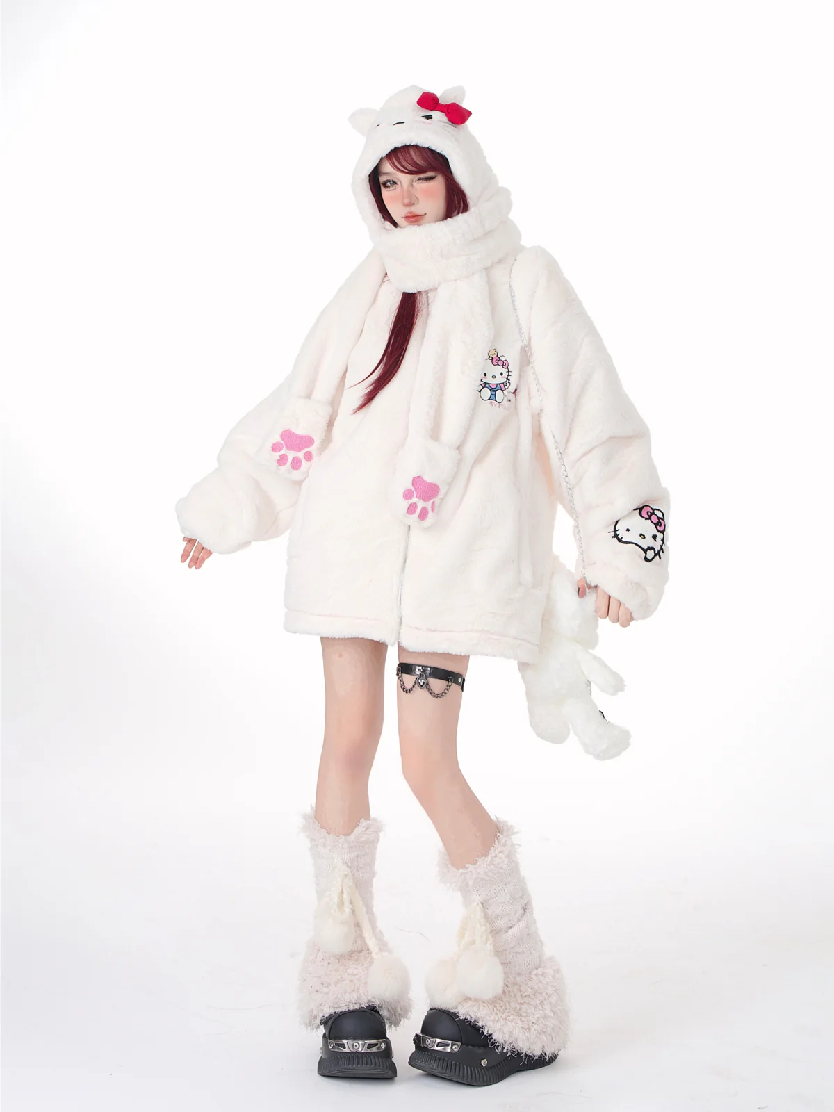 Young Eyes Kitty Cartoon Fall Winter Detachable Hat Plush Jacket - Image 8