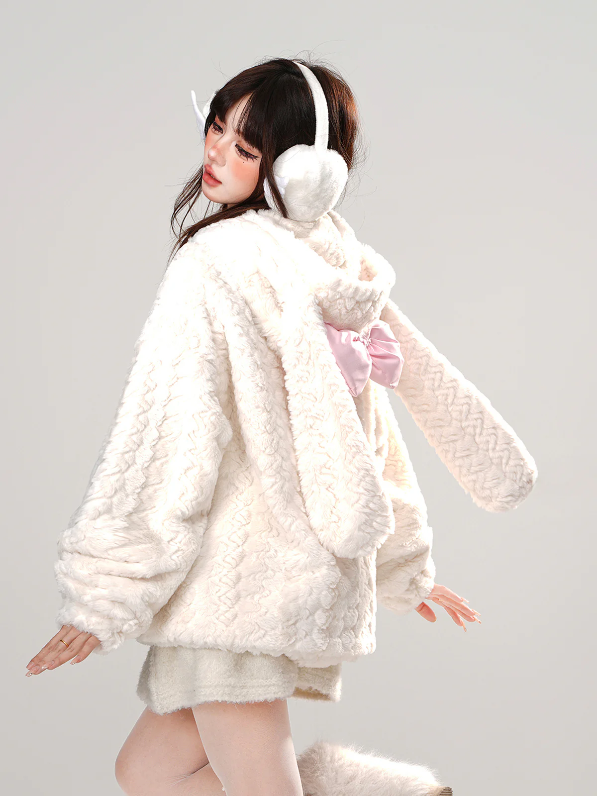 Young Eyes Midnight Rabbit Ears Bow Black White Jacket Hoodie - Image 4