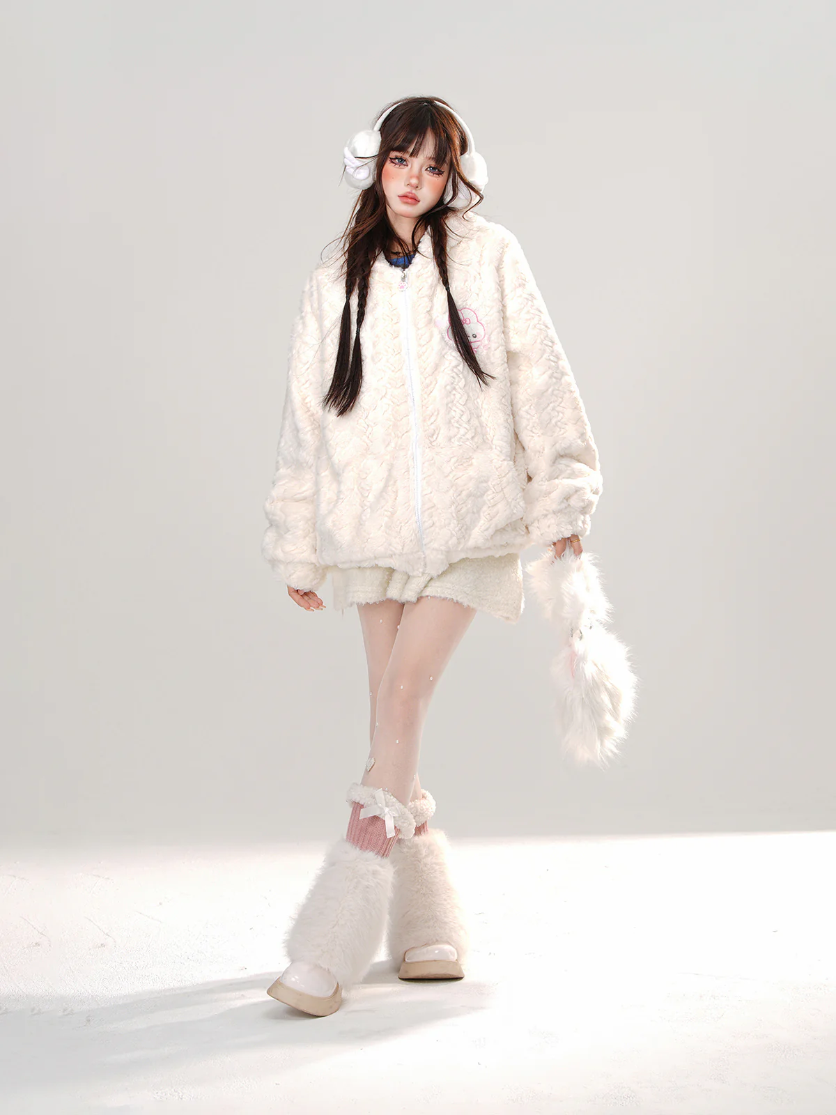 Young Eyes Midnight Rabbit Ears Bow Black White Jacket Hoodie - Image 6