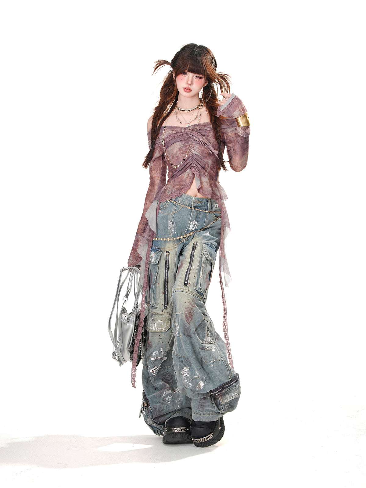 Young Eyes Miss Ono Gray Purple Off Shoulder Top - Image 2