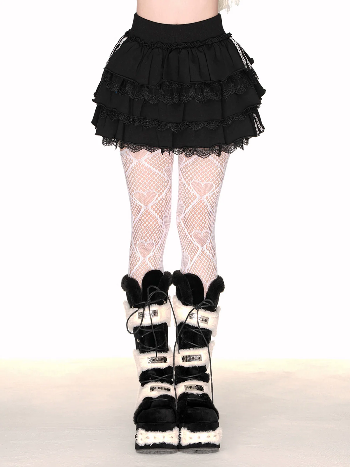 Young Eyes Muse Cake Lace White Black Short Skirt - Image 5