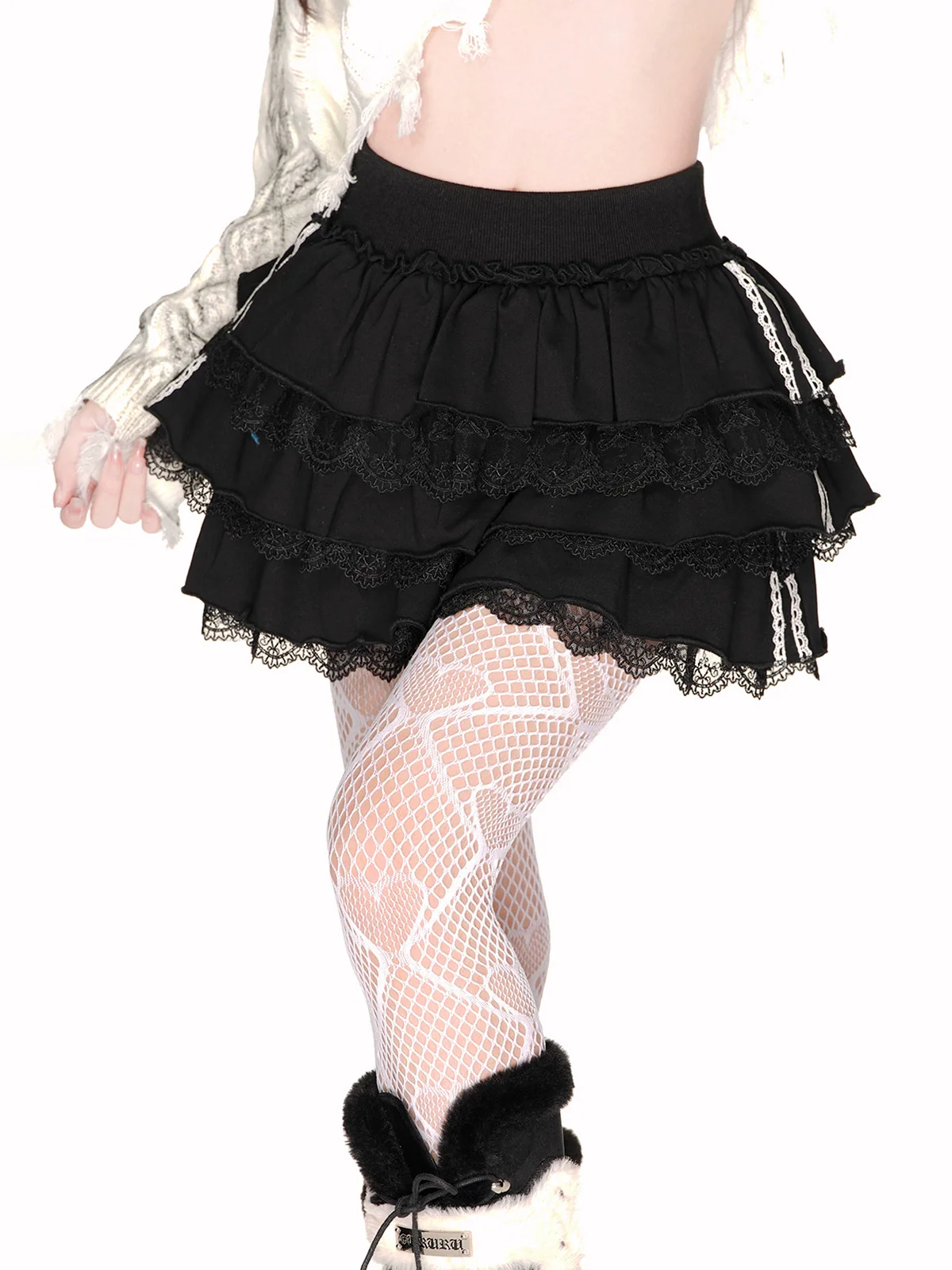 Young Eyes Muse Cake Lace White Black Short Skirt - Image 6