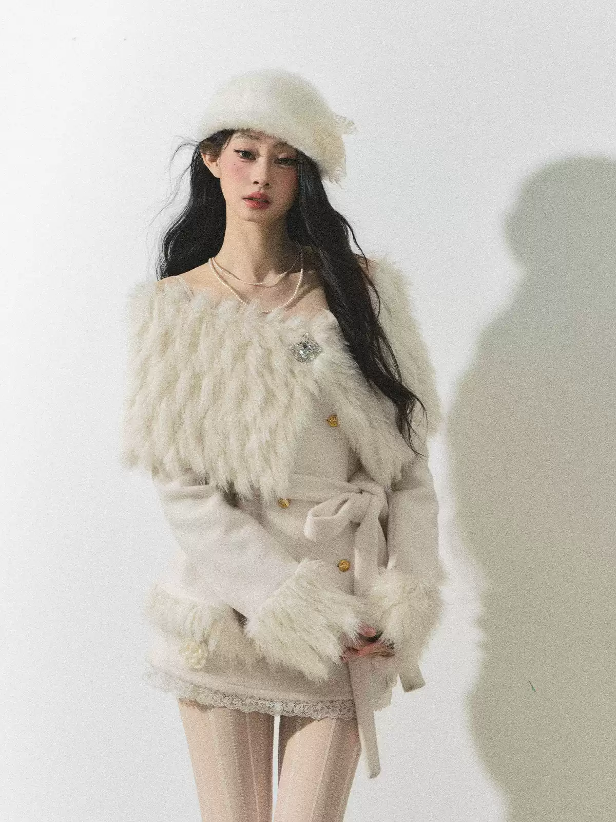 Young Eyes Northern Island Moonlight Red & White Fur Jacket Skirt Two Piece - Image 2