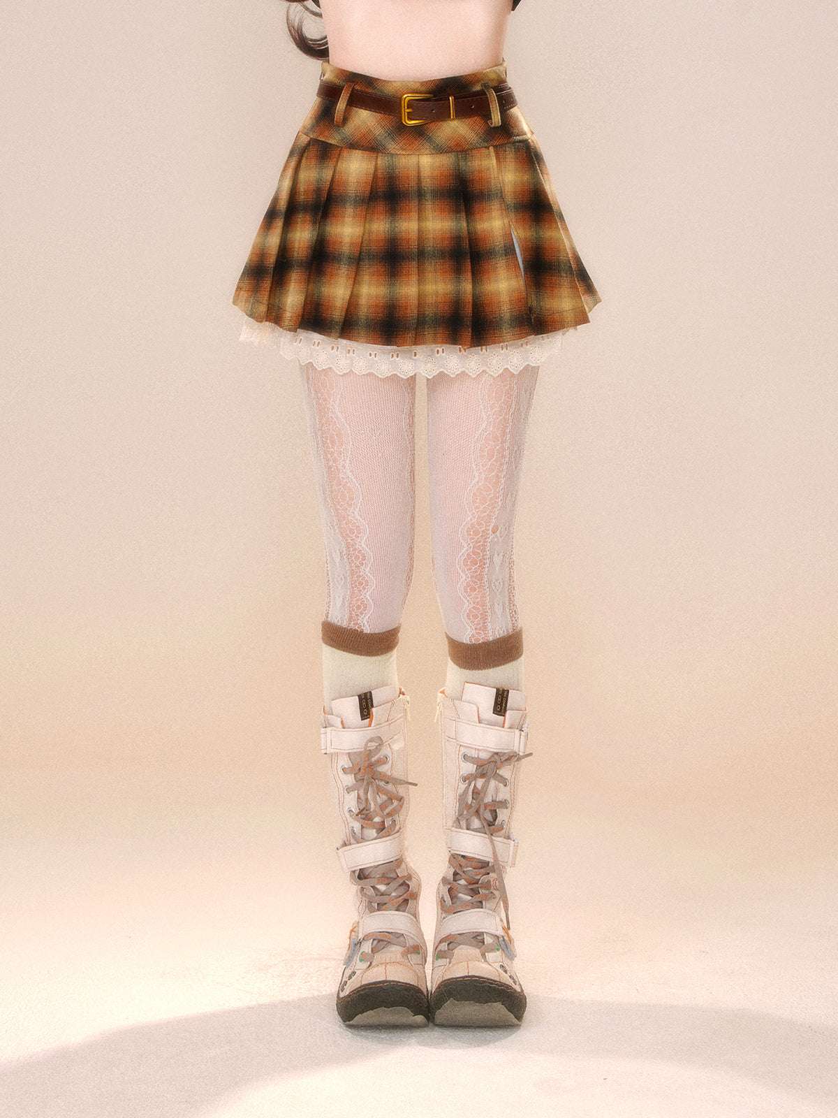 Young Eyes Retro Story Red Yellow Plaid Pleated Skirt - Image 2