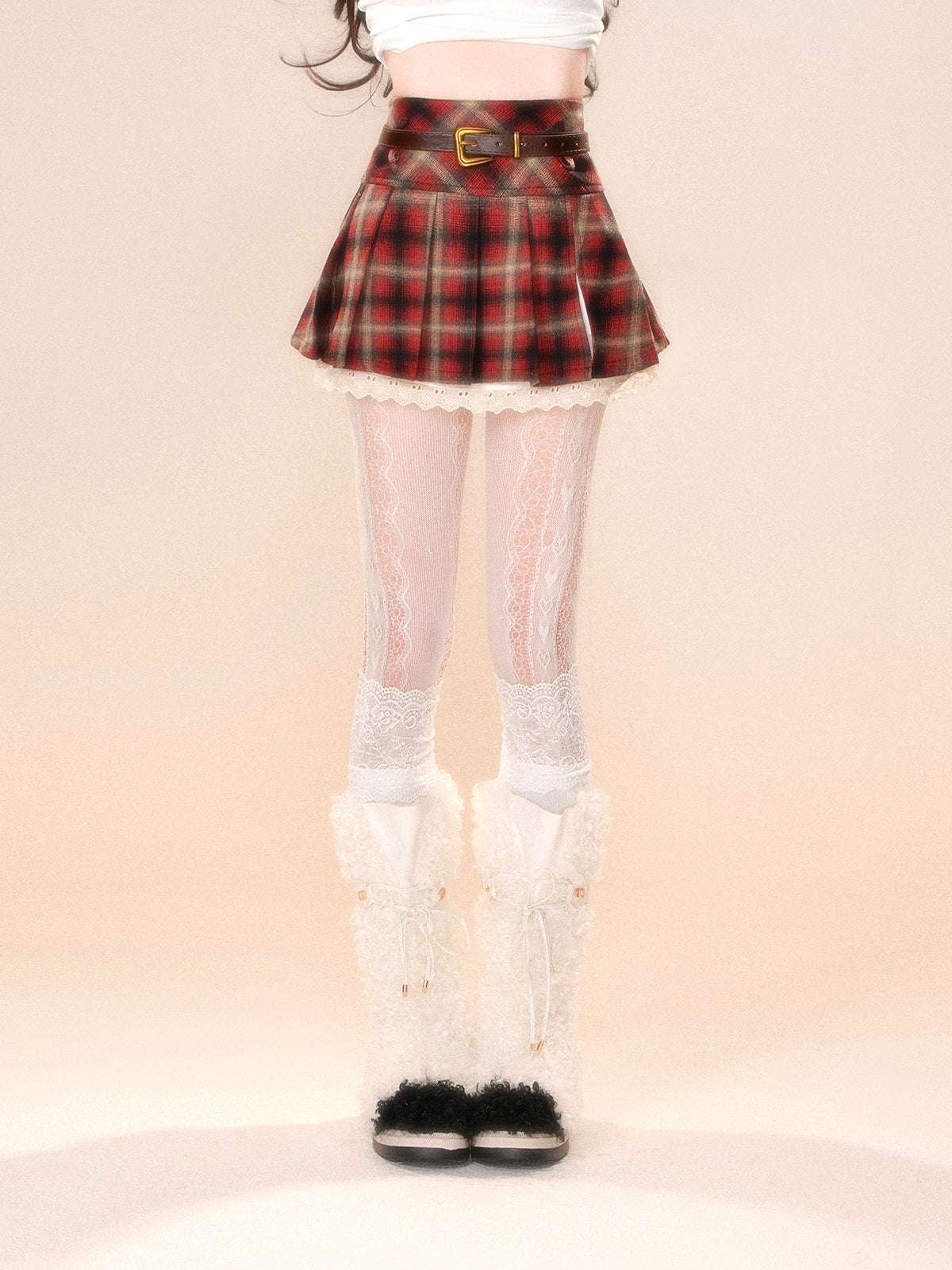 Young Eyes Retro Story Red Yellow Plaid Pleated Skirt - Image 3