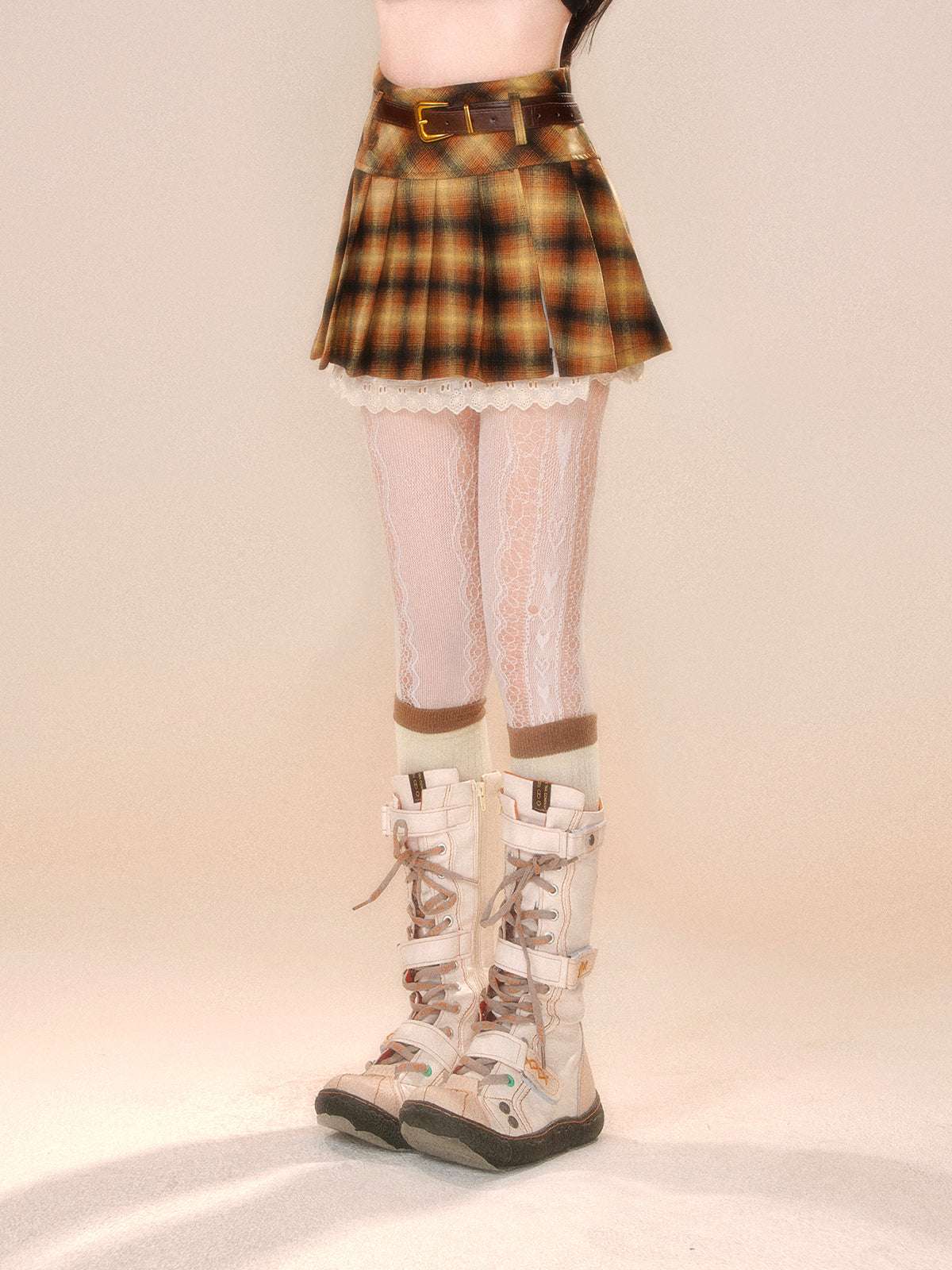 Young Eyes Retro Story Red Yellow Plaid Pleated Skirt - Image 4