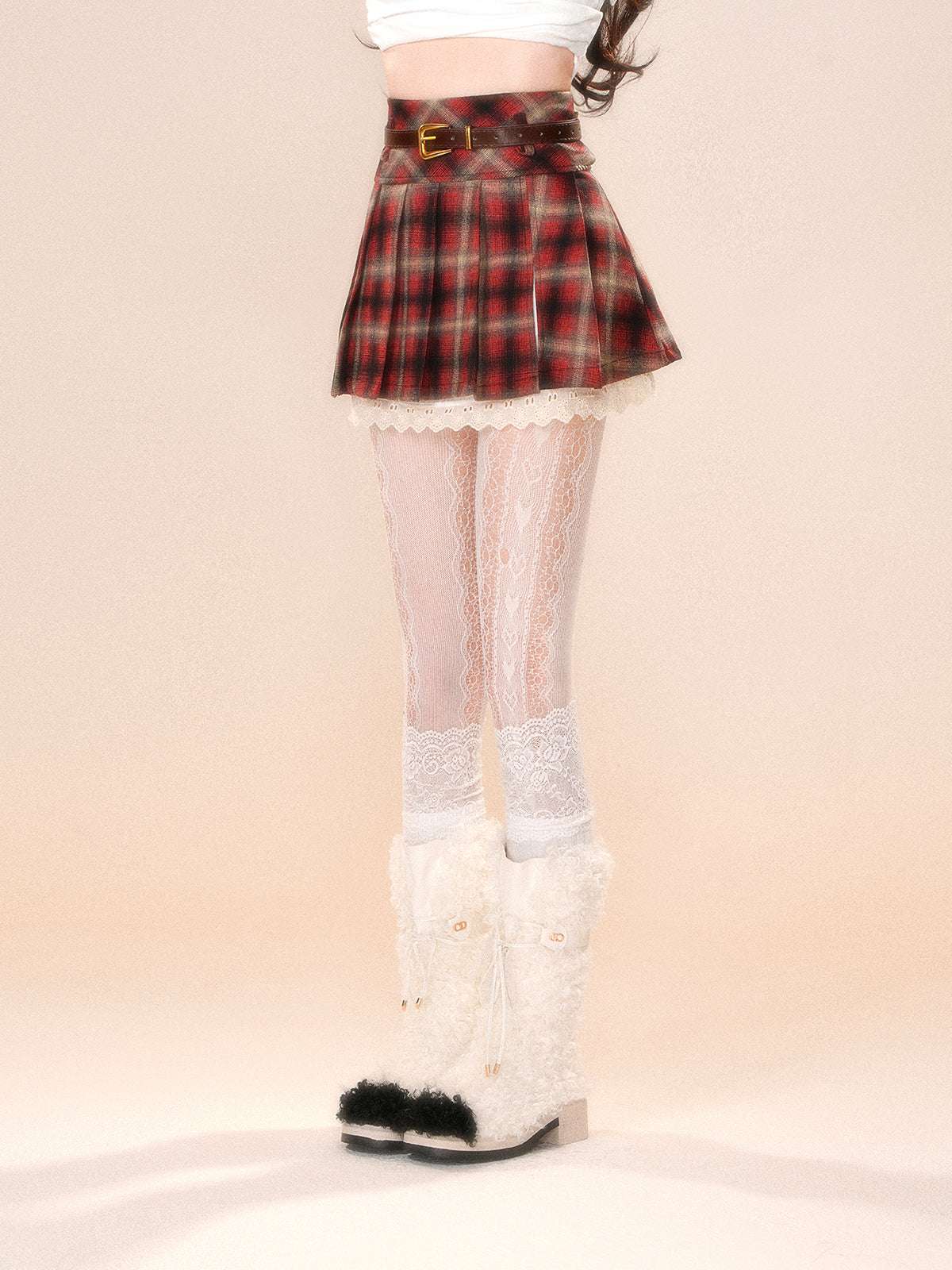 Young Eyes Retro Story Red Yellow Plaid Pleated Skirt - Image 5