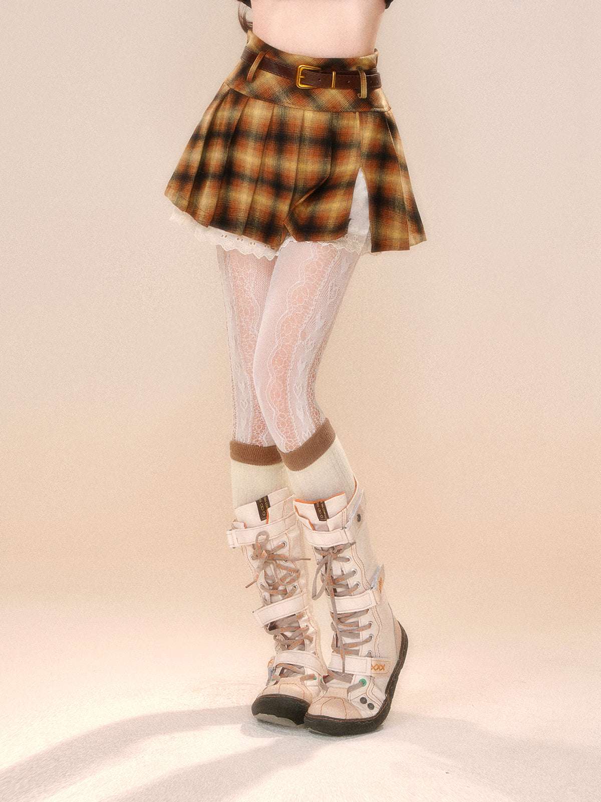 Young Eyes Retro Story Red Yellow Plaid Pleated Skirt - Image 7