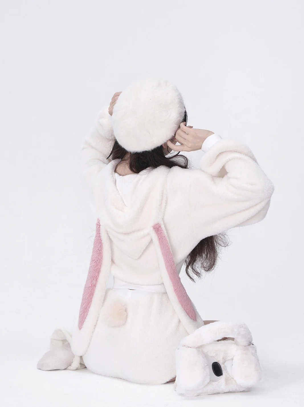 Young Eyes Sweet Bow Bunny Rabbit Hoodie Plush Shorts Two Piece Set - Image 6