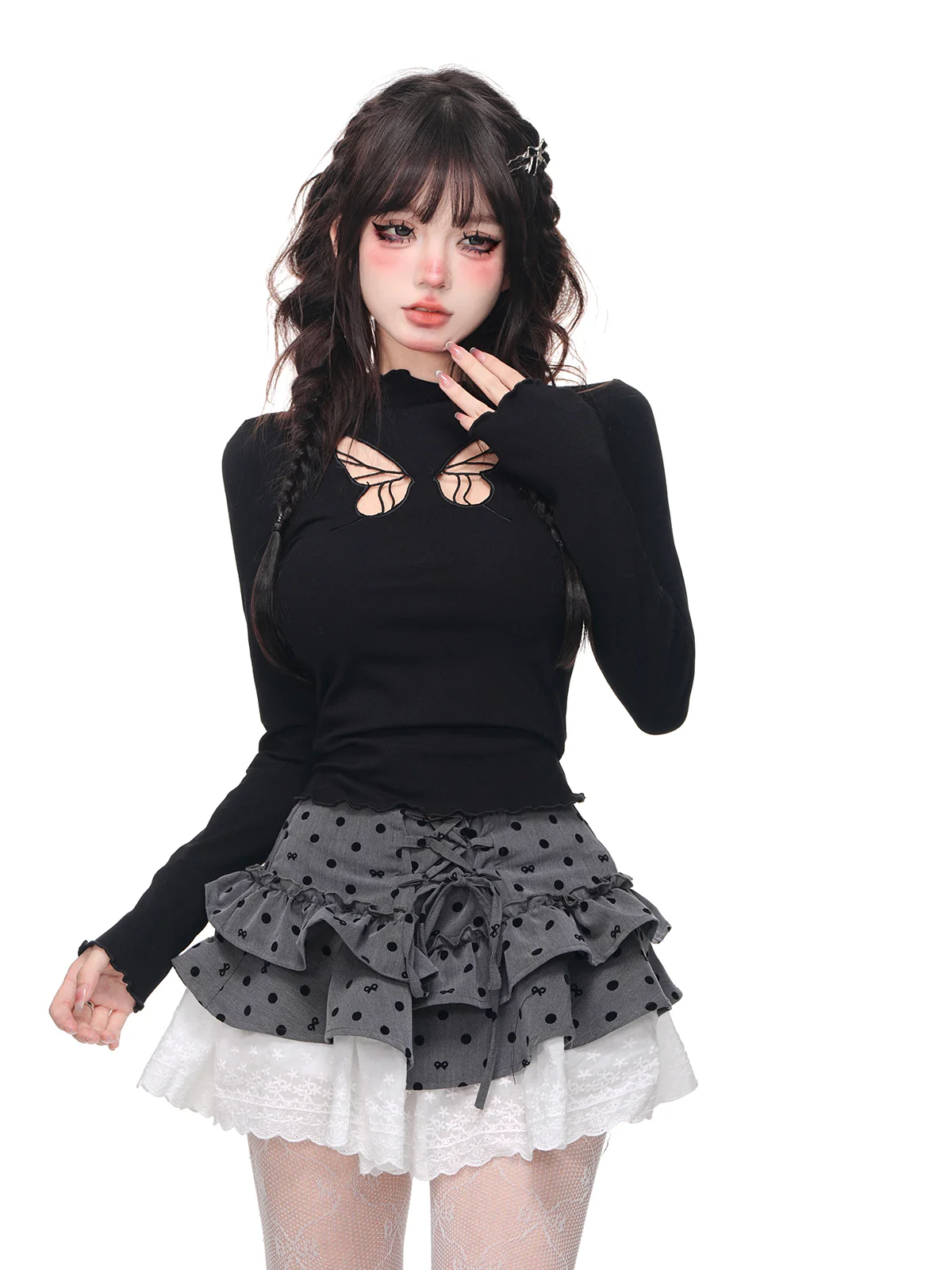 Young Eyes Gray Polka Dot Mini Skirt - Image 6