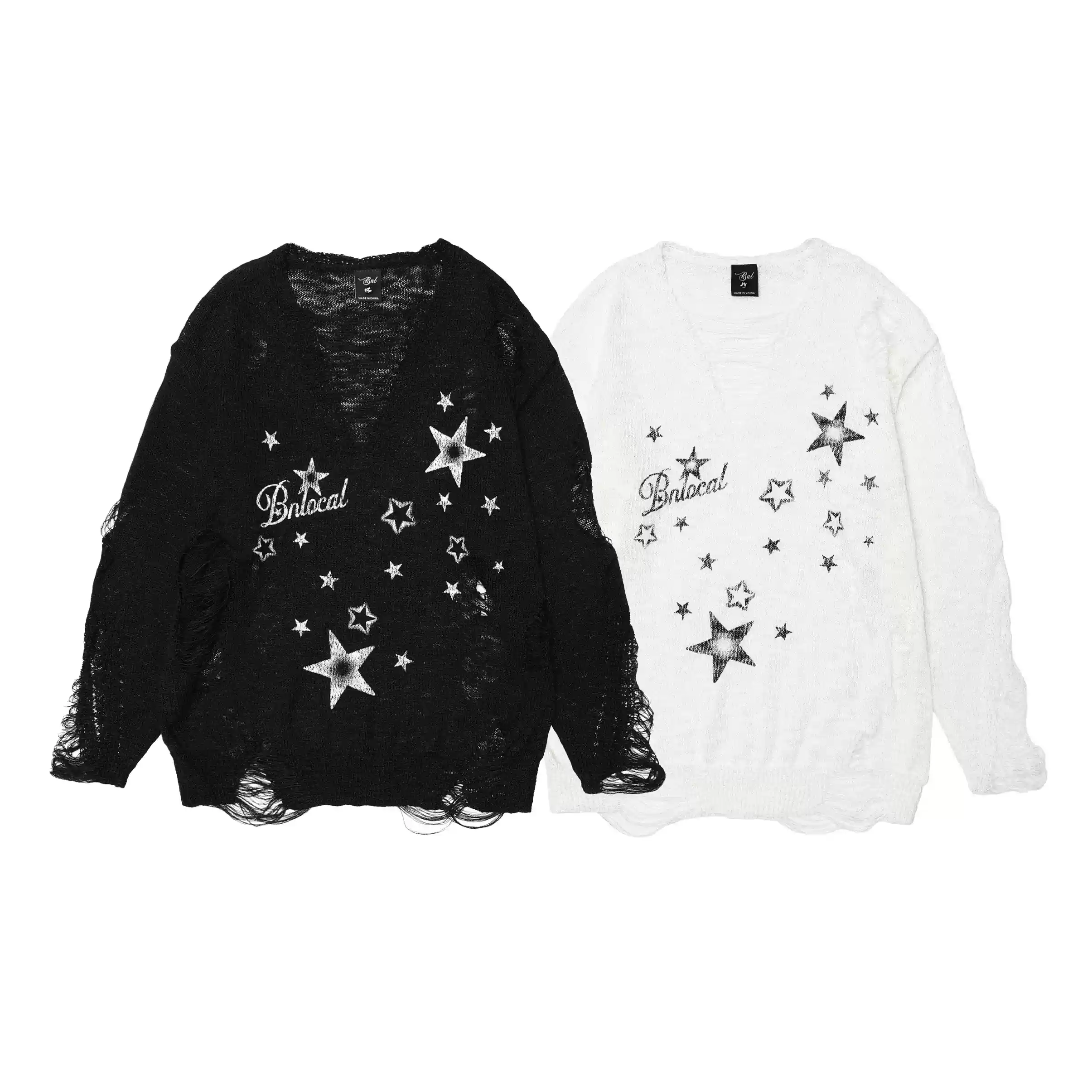 Young Eyes Y2K Stars Black White Ripped Sheer Top - Image 7
